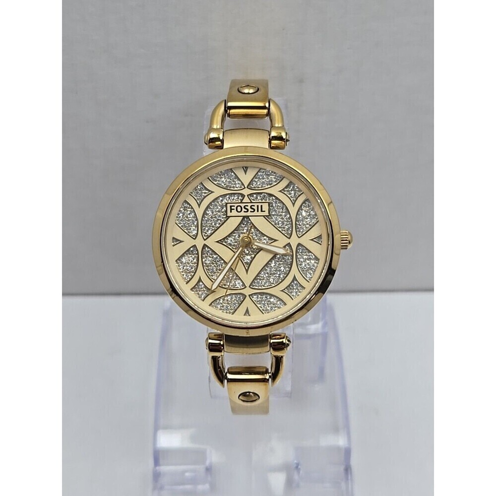 Fossil Georgia ES3293 Womens Gold Tone Crystal Dial Bracelet Watch New Battery